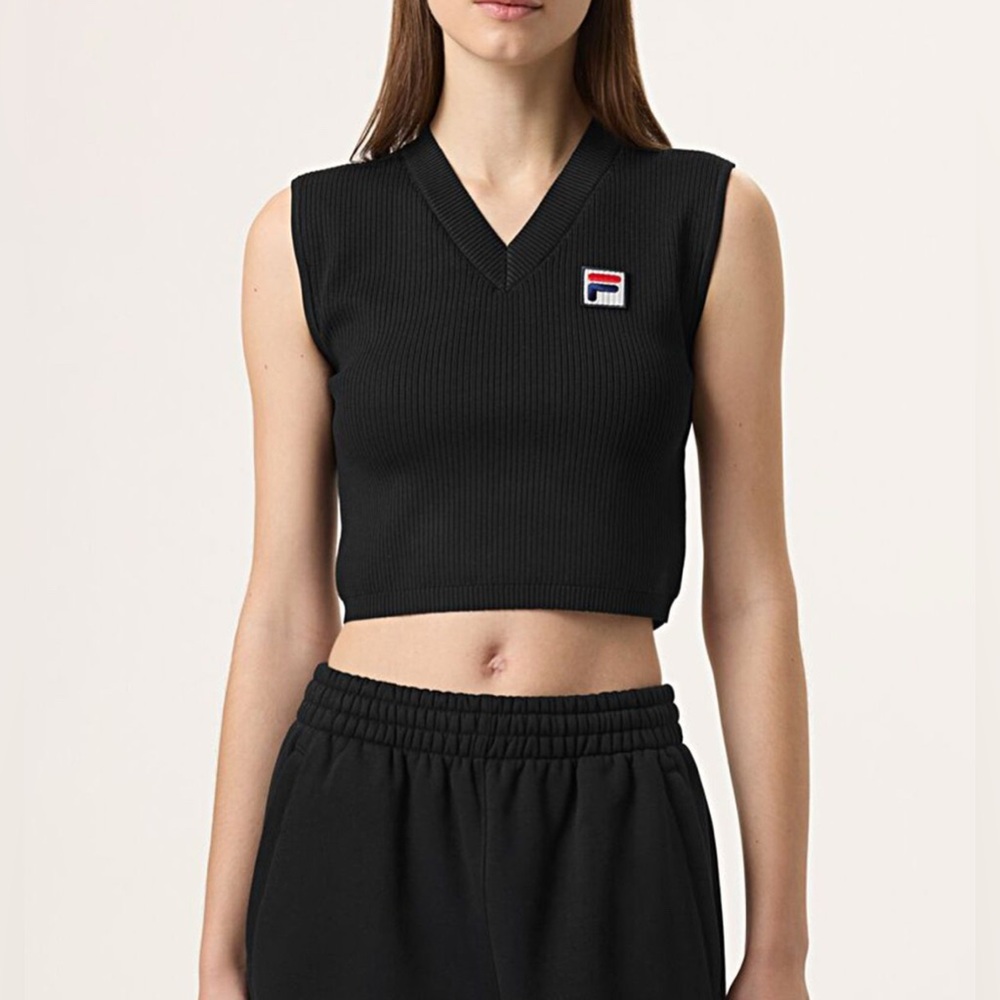 Fila X Hailey Bieber Black Ribbed Crop Top